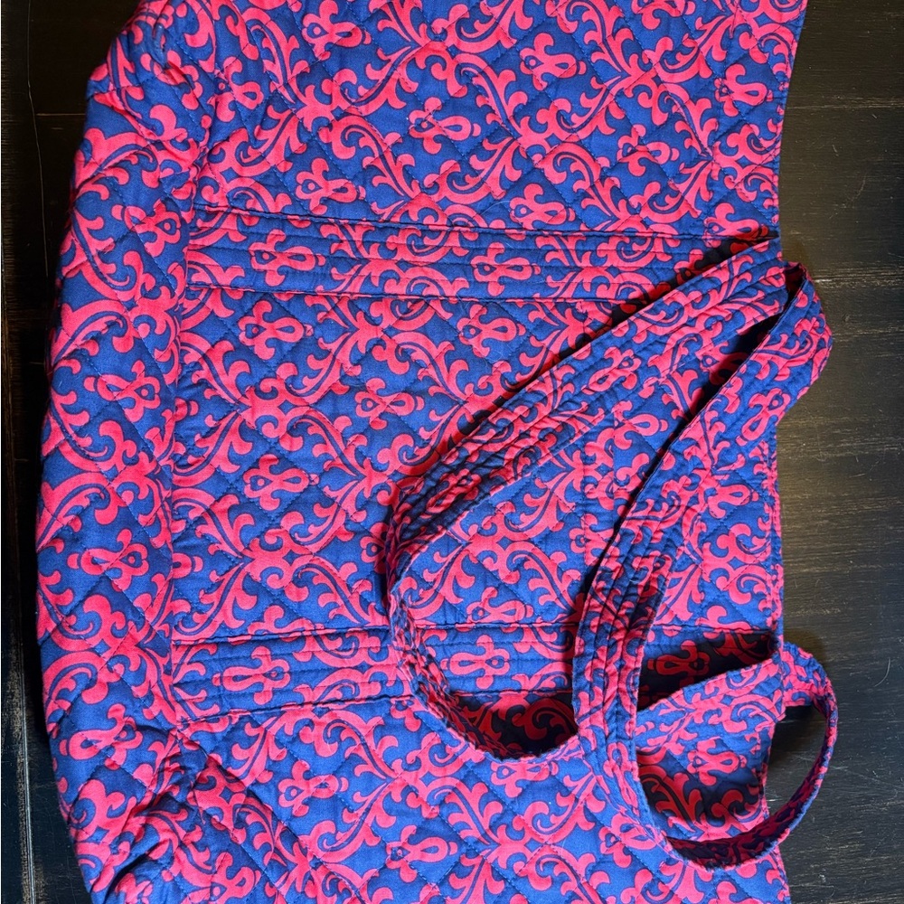 ~Quilted Koala~Large Blue & Red Damesk Quilted Double Strap Tote - Picture 4 of 9